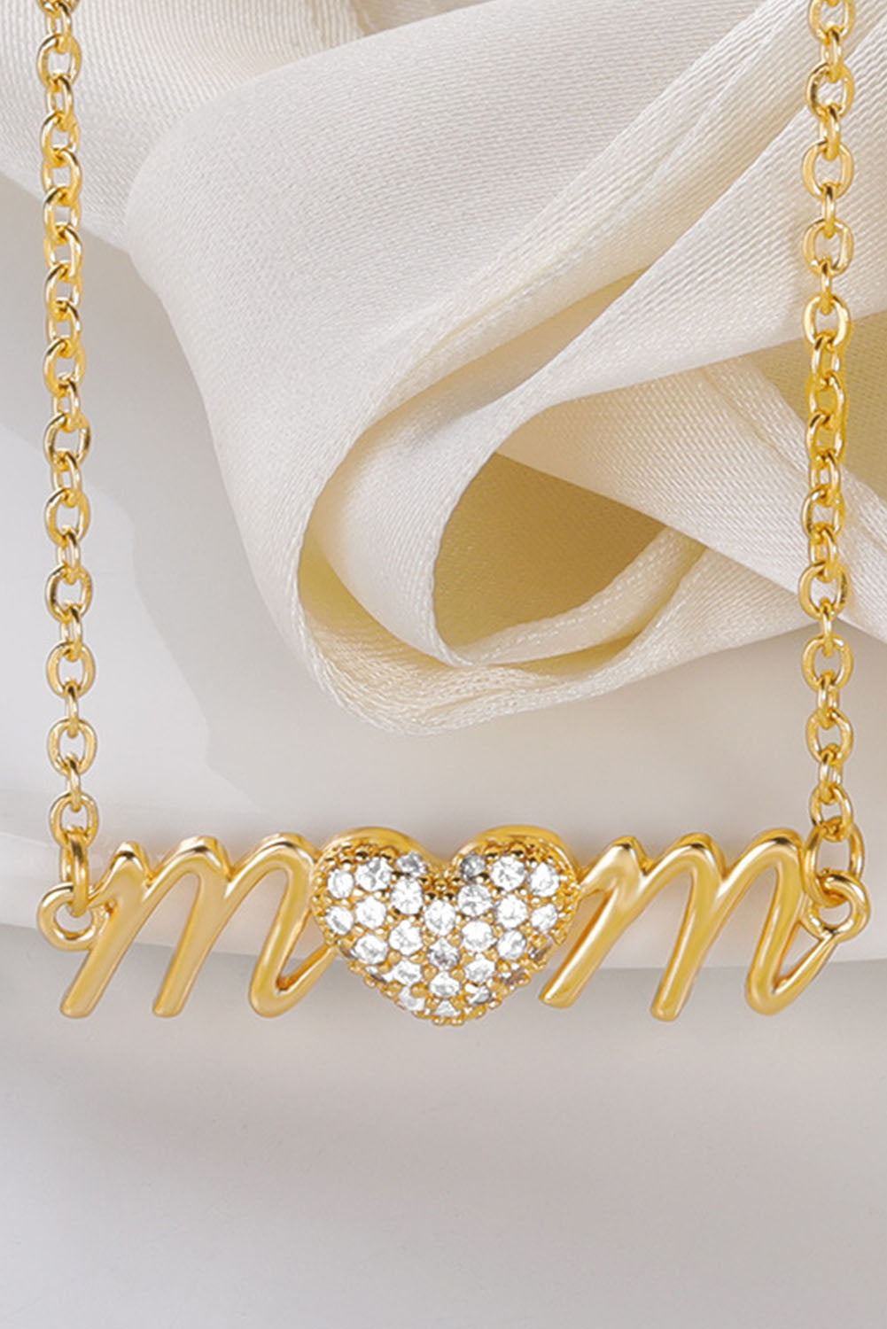 Rhinestone Heart Accent mom Monogram Necklace