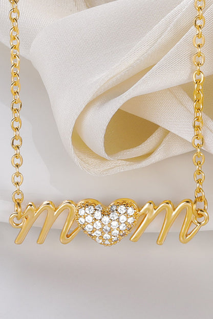 Rhinestone Heart Accent mom Monogram Necklace