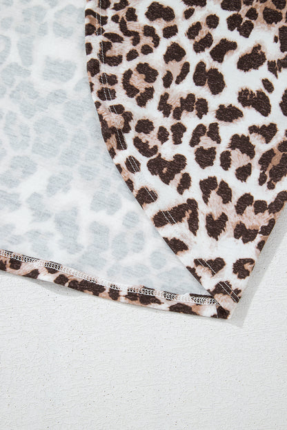 Cardigan tunique ample à manches chauve-souris et imprimé léopard kaki