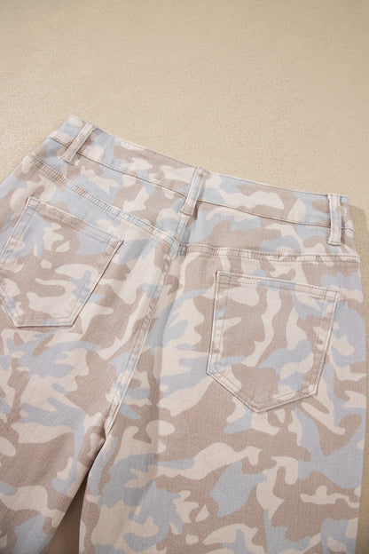 Khaki Camouflage Pattern Pocket Rivet Detail Ankle-Length Harem Fit Jeans