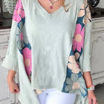 Haut-bas surdimensionné à coutures apparentes et patchwork de fleurs vertes