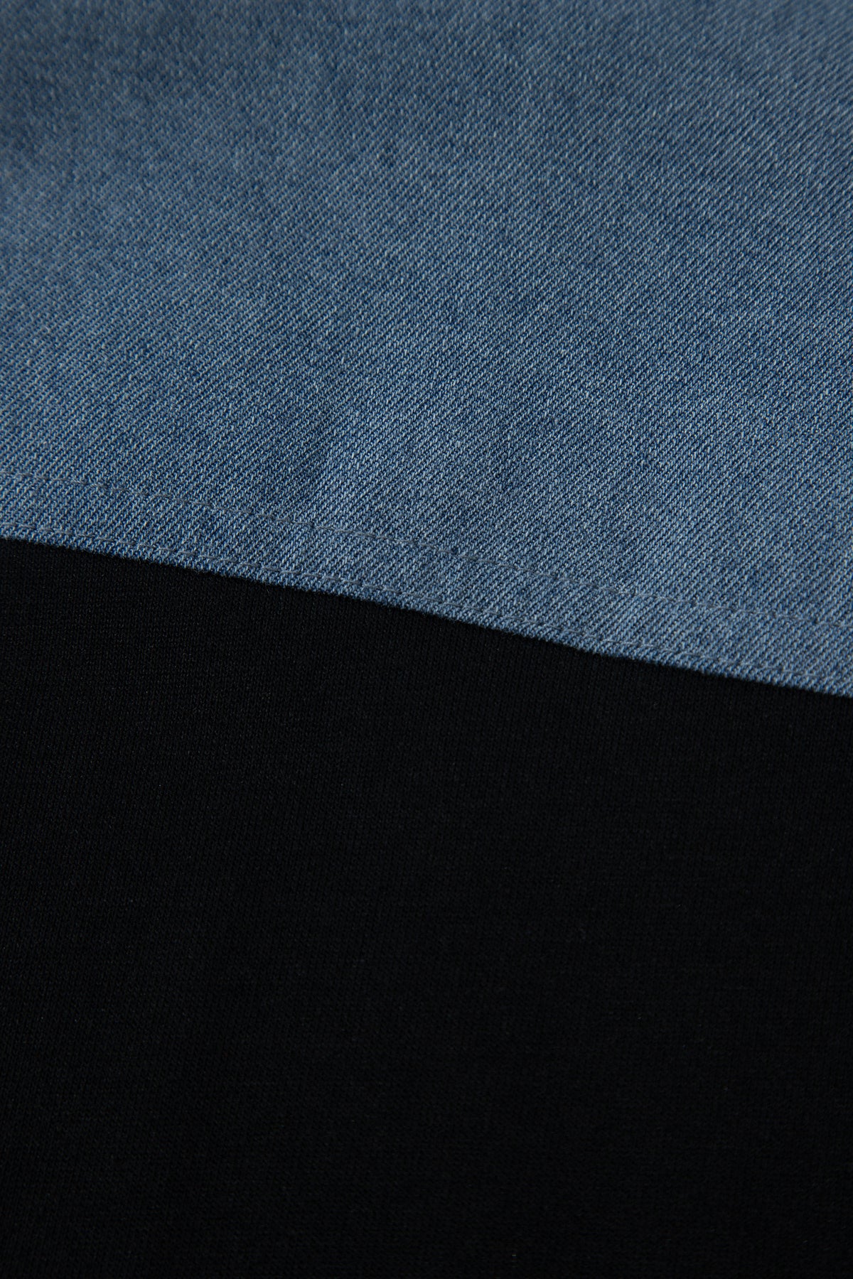 Black Color Block Denim Patchwork Button Polo Collar Short Sleeve Top