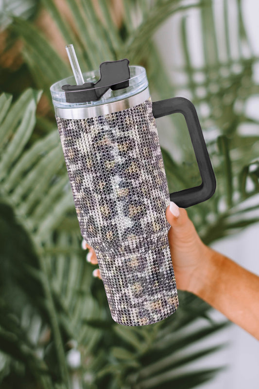 Leopard Sparkle Rhinestone Stainless Steel Insulated Cup