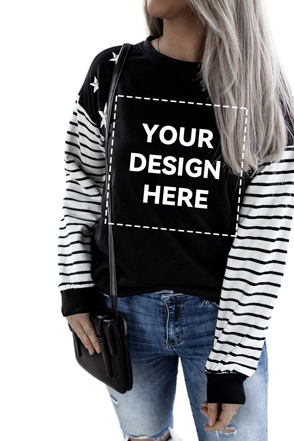 Striped Star Print Patchwork Long Sleeve Top