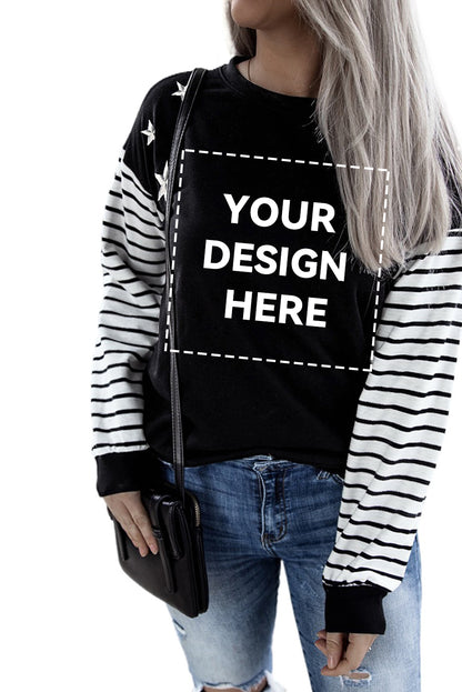 Striped Star Print Patchwork Long Sleeve Top