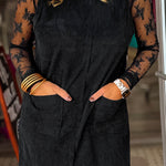 Black Plus Size Corduroy Patch Pocket Sleeveless Mini Dress