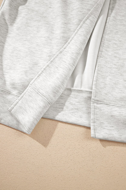 Light Grey Solid Color Zip Front Jacket Style Sweatshirt