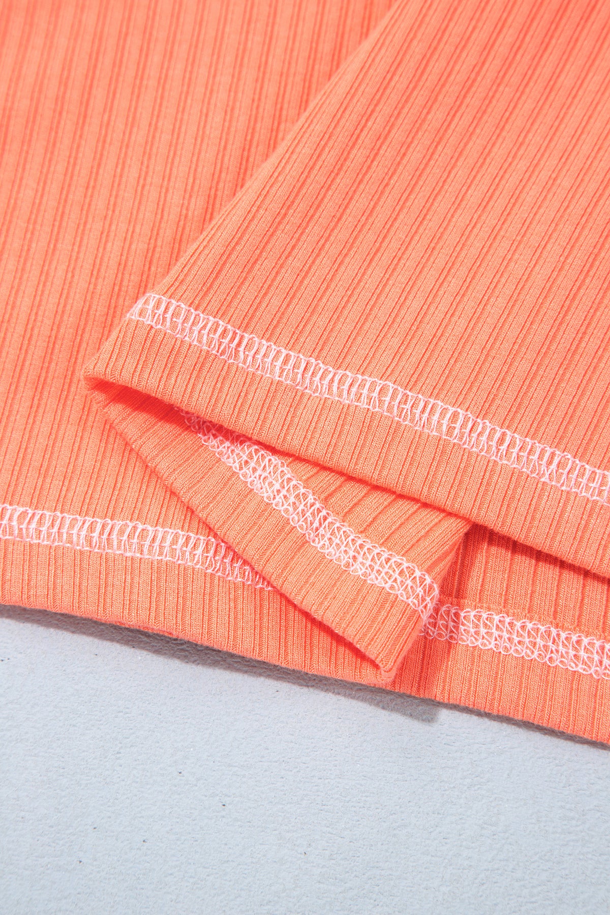 Flamingo V Neck Ribbed Stitched Detail Long Sleeve Top