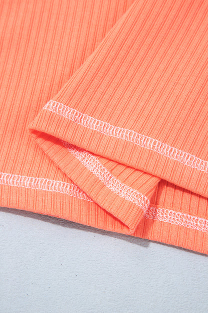 Flamingo V Neck Ribbed Stitched Detail Long Sleeve Top