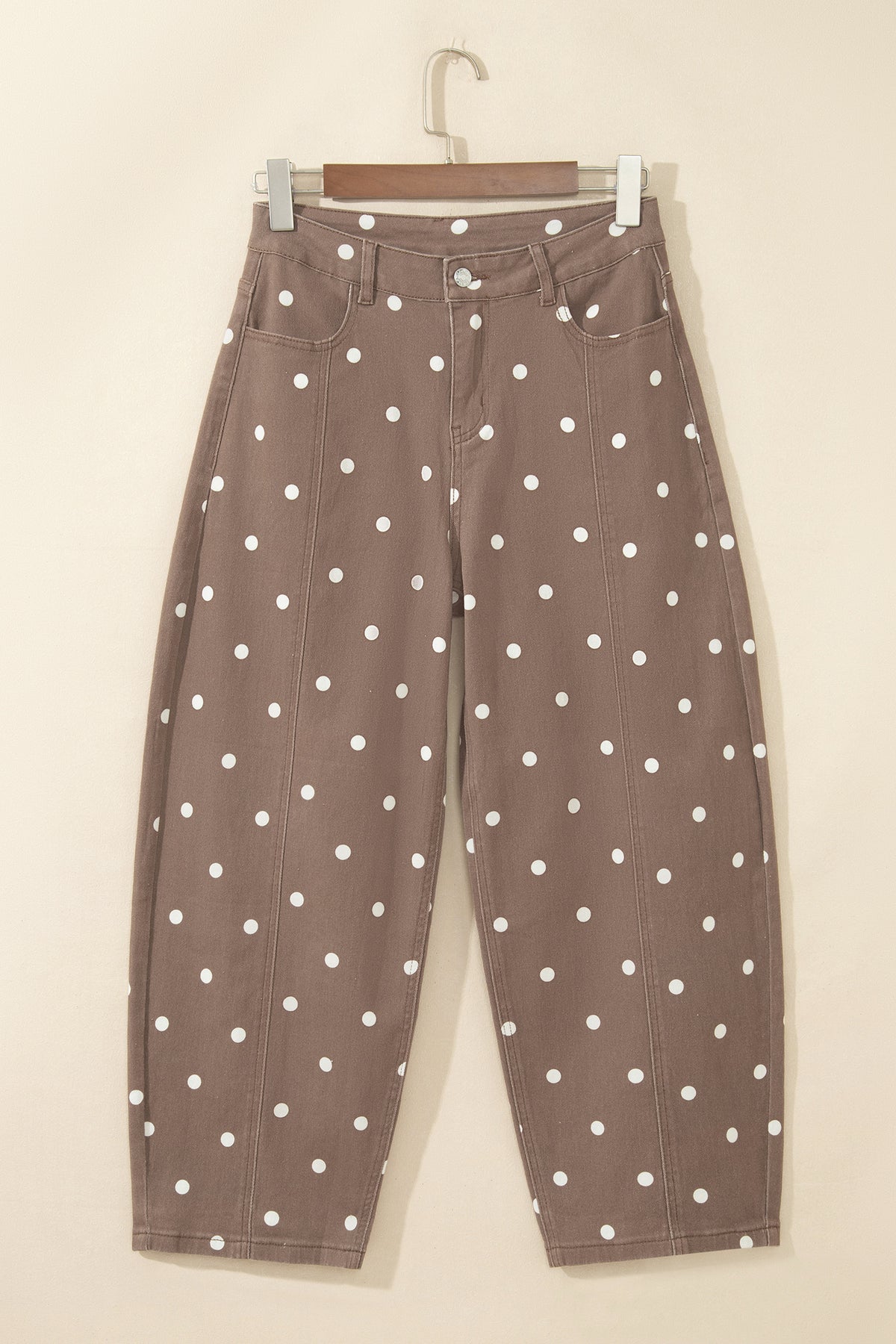 Pink Tailored Seam Polka Dot Print Ankle Length Casual Jeans