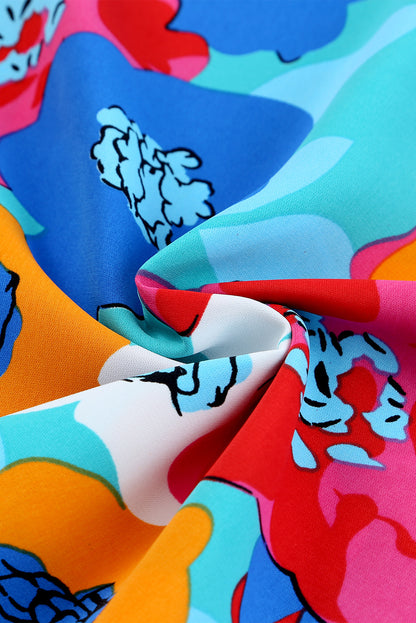 Blusa con cuello en V y manga 3/4 con estampado floral multicolor 