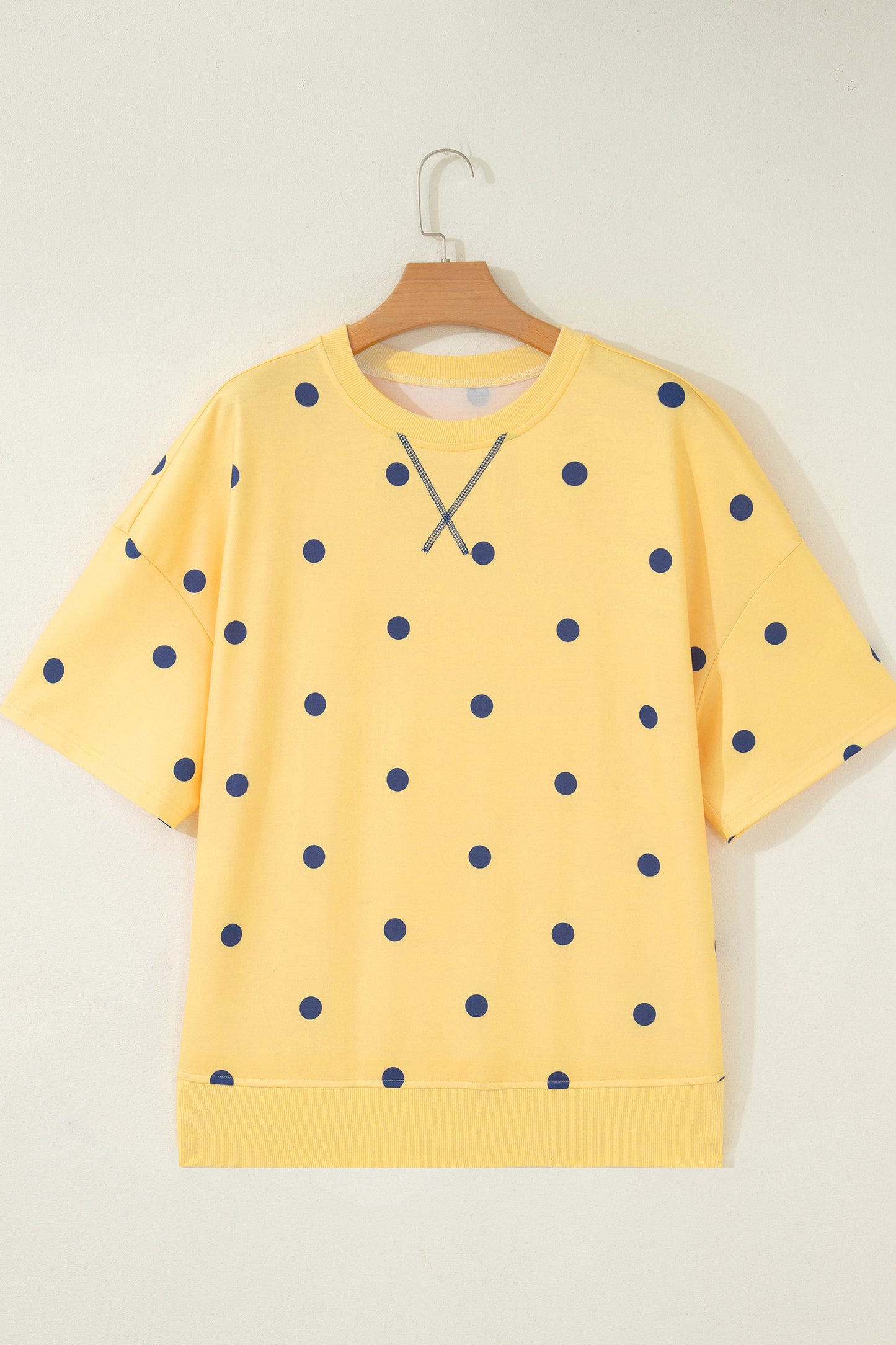 Sky Blue Polka Dot Print Crossed Seam Detail Oversize Tee