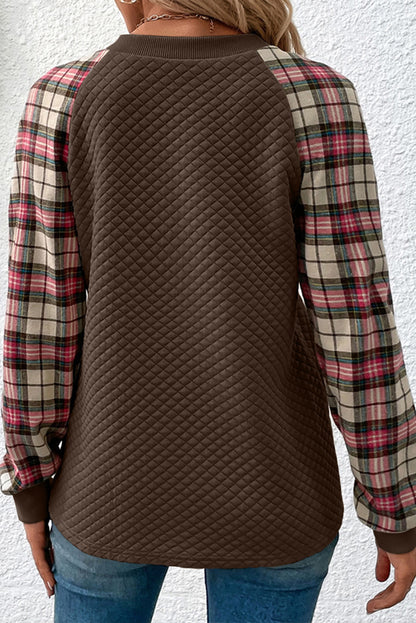 Apricot Plaid Raglan Sleeve Sweatshirt