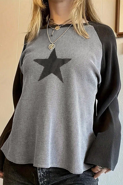 Haut raglan en tricot gaufré à blocs de couleurs et motif étoile