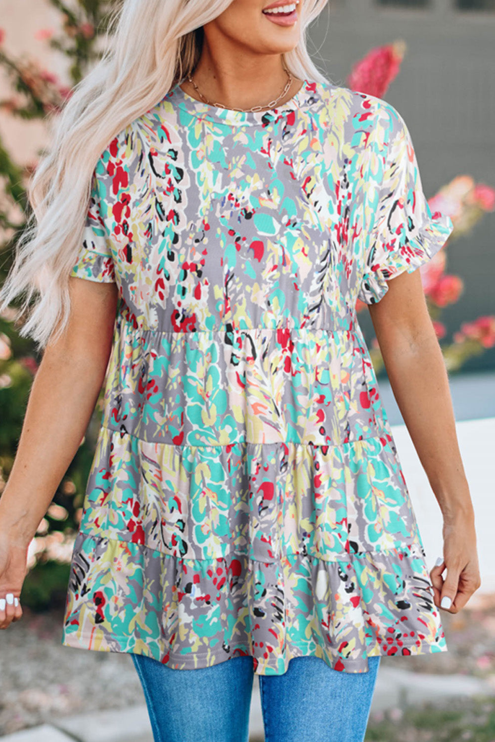 Top babydoll con mangas con volantes y estampado floral