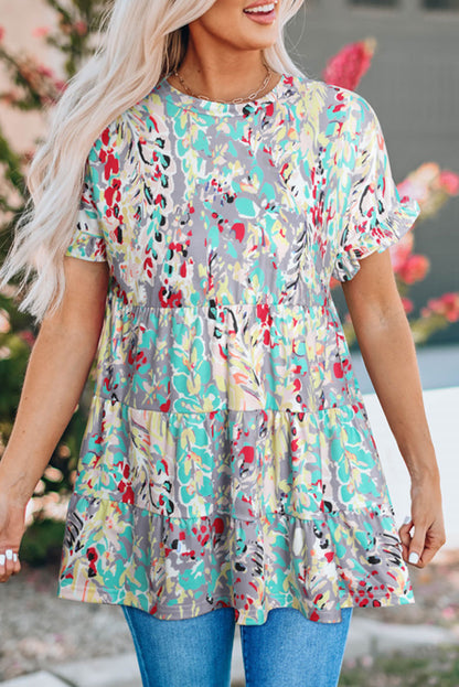 Top babydoll con mangas con volantes y estampado floral