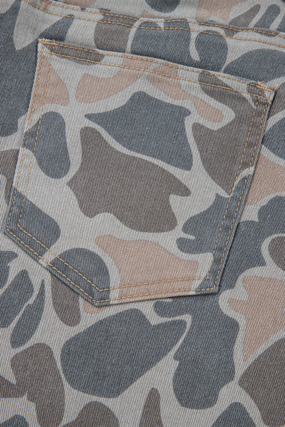 Multicolour Plus Size Camouflage Print High Rise Barrel Jeans
