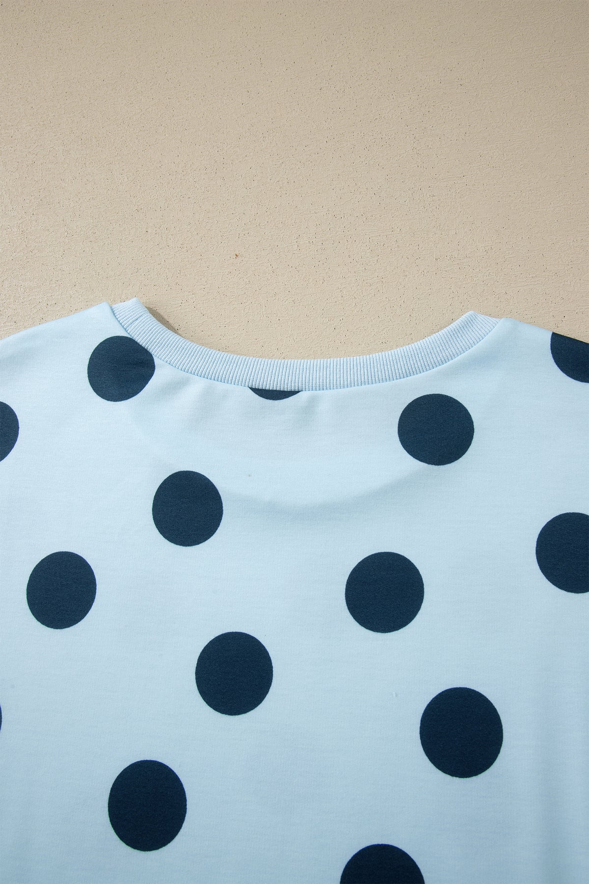 Sky Blue Polka Dot Print Loose Tee Drawstring Elastic Waist Short Set