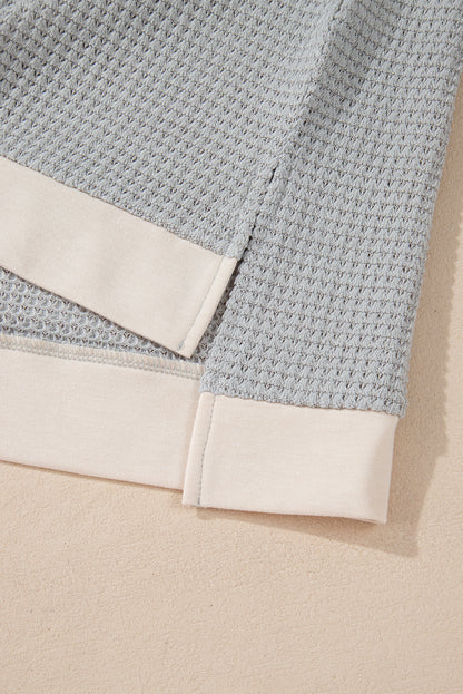 Haut Henley texturé kaki à col colorblock