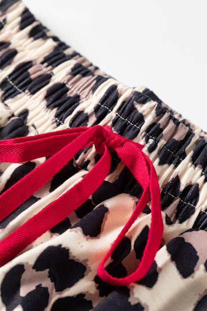 Contrast Detail Tie Waist Leopard Print Casual Pants