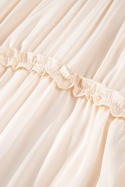 Mini-robe ample à volants superposés et manches bouffantes, couleur abricot