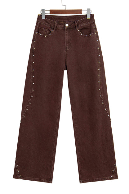 Coffee Side Seam Rivet Detail Ankle Length Casual Jeans