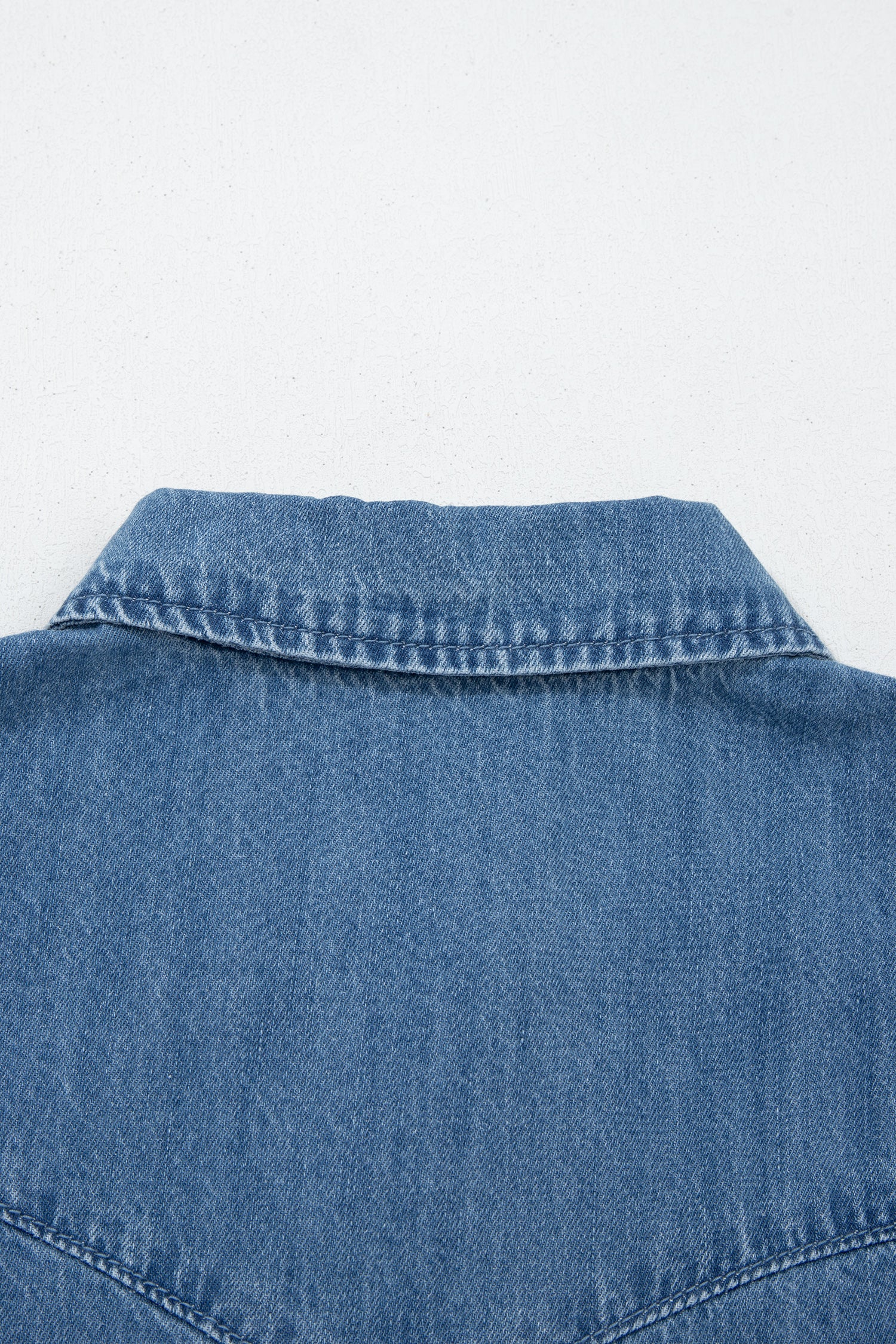 Dusk Blue Ruffled Short Sleeve Denim Shirt