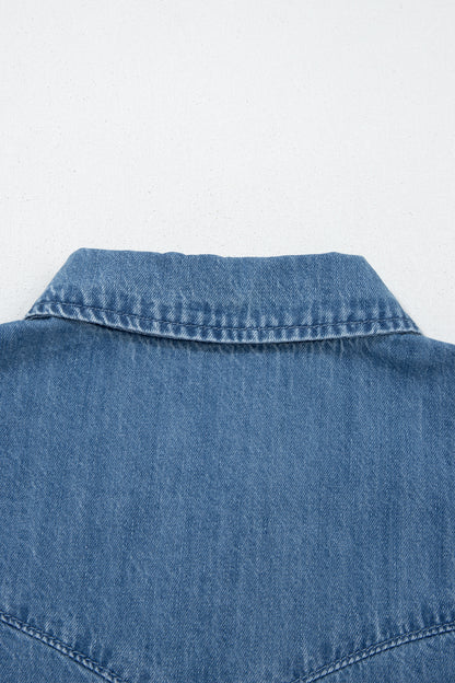 Dusk Blue Ruffled Short Sleeve Denim Shirt