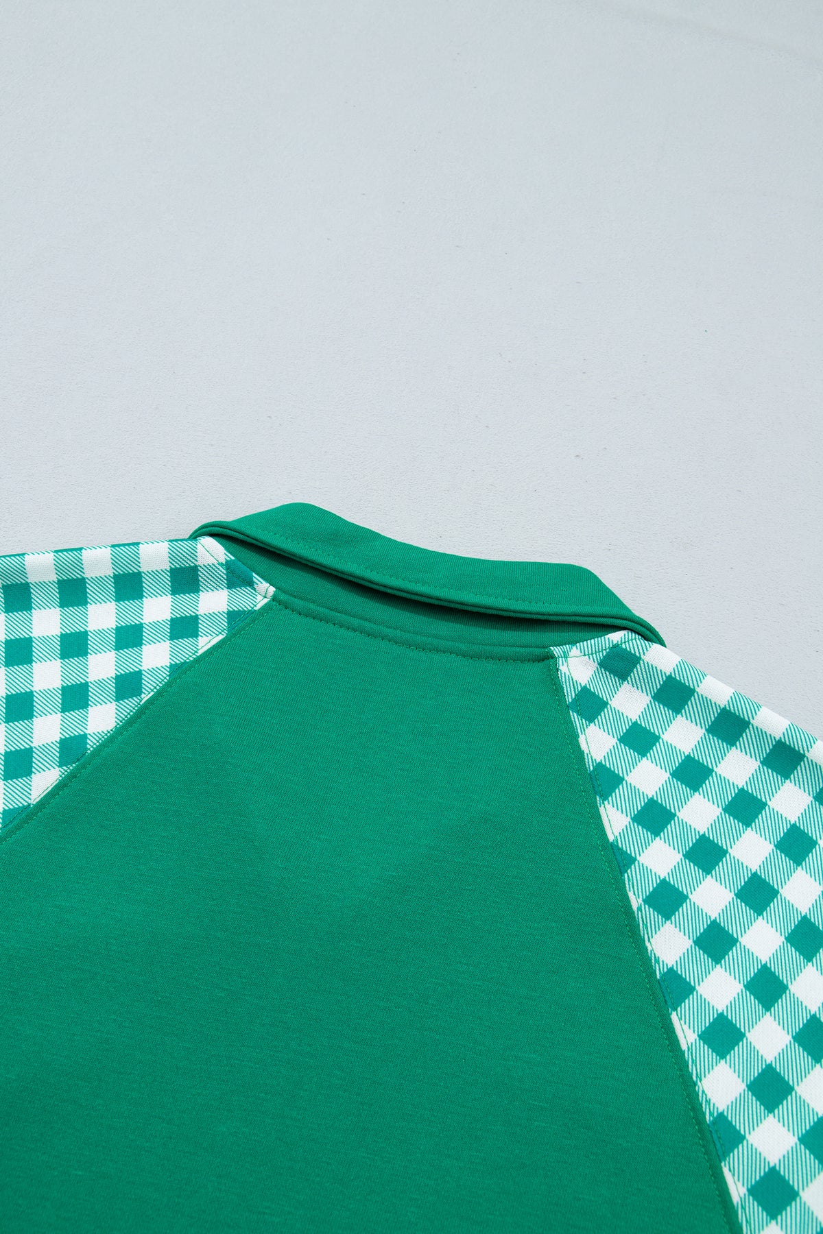 Dark Green Patchwork Plaid Pocket Quarter Zip Sweatshirt