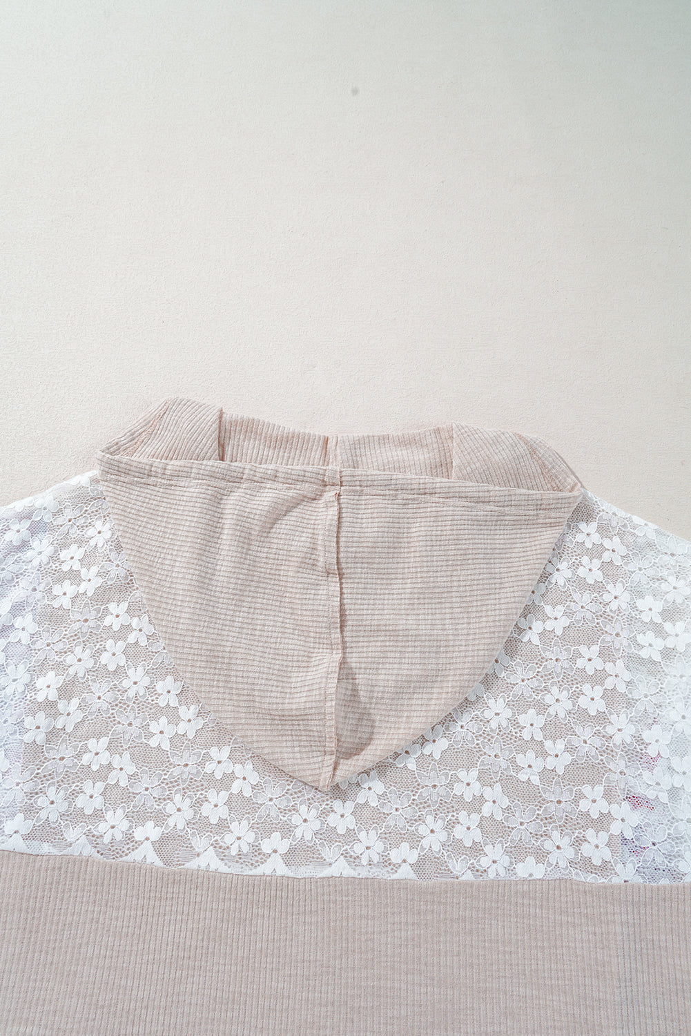 Khaki V Neck Floral Peace Sign Graphic Lace Patch Ribbed Plus Size Hooded Top