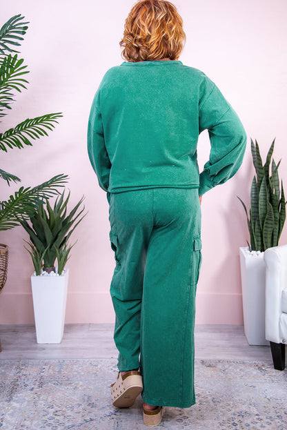 Ensemble pull-over et pantalon cargo couleur unie délavé minéral Lapis