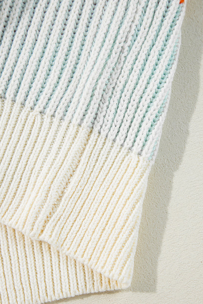 Pull à manches bouffantes en tricot texturé multicolore colorblock