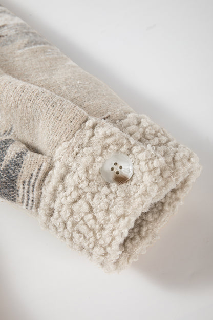 Manteau kaki à imprimé aztèque occidental en sherpa avec poches à rabat boutonnées