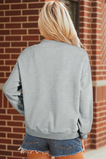 Gray hello fall Embroidered Pumpkin Detail Mock Neck Sweatshirt