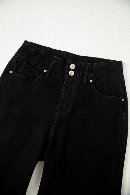 Black 2-Button High Waist Wide Leg Jeans