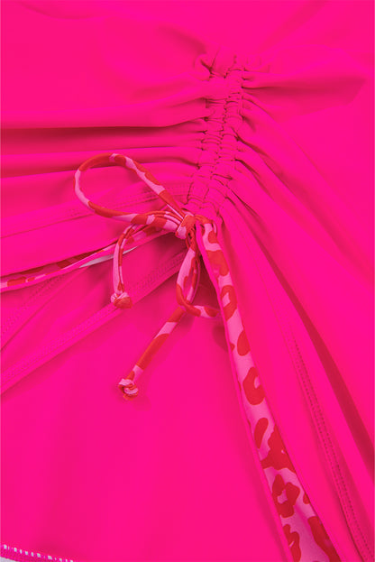 Rose Leopard Drawstring Side Tankini 2pcs Swimsuit