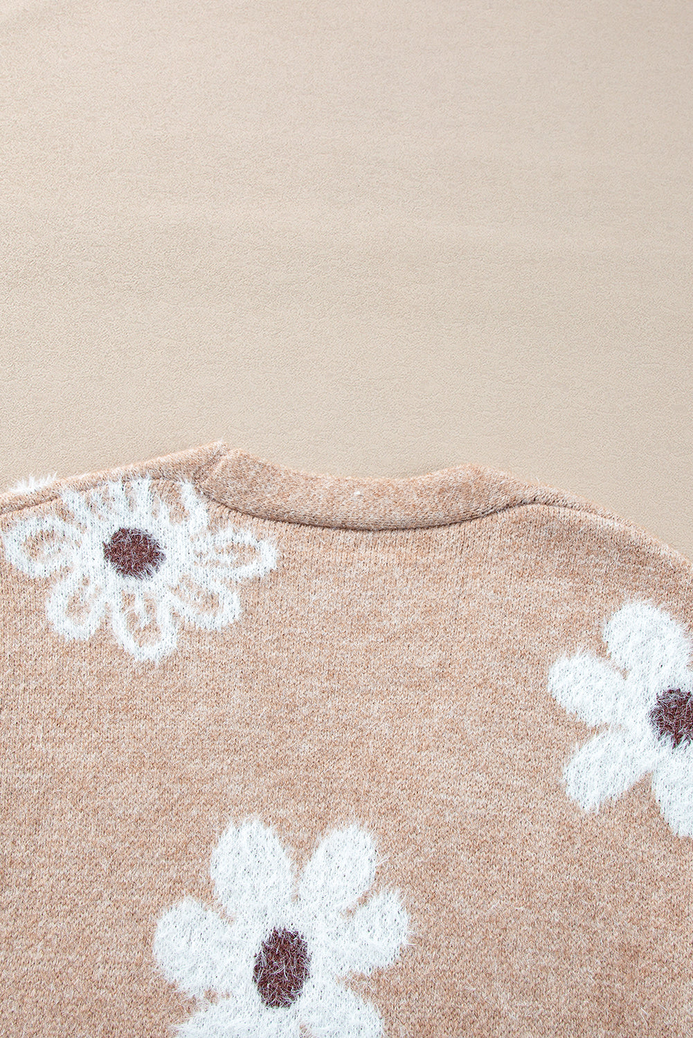 Cardigan boutonné en tricot à col en V et imprimé floral gris fumé