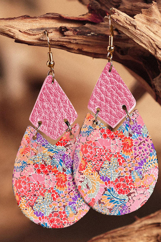 Pendientes de gota de agua con articulación de mosaico floral vibrante multicolor