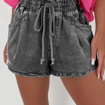 High-rise Drawstring High Waist Casual Denim Shorts with Pockets
