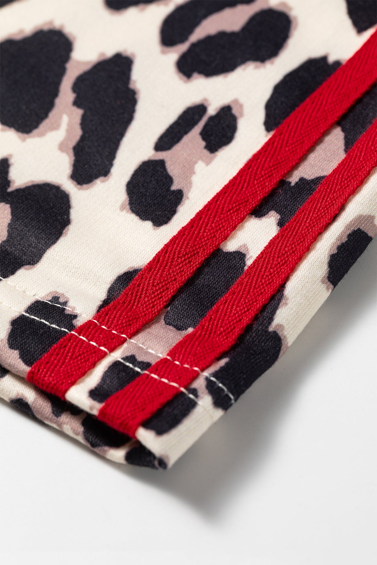 Contrast Detail Tie Waist Leopard Print Casual Pants