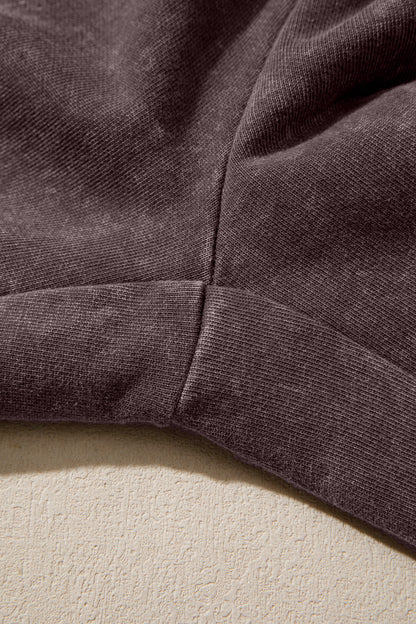 Dark Brown Cotton Mineral Wash Elastic Waist Drawstring Tie Detail Cargo Pants