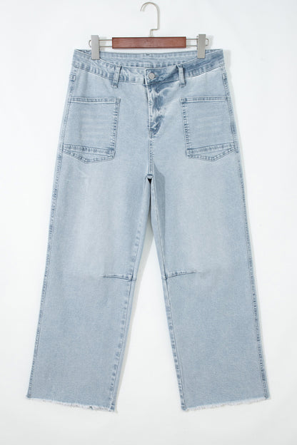 Beau Blue Frayed Cropped Barrel Jeans