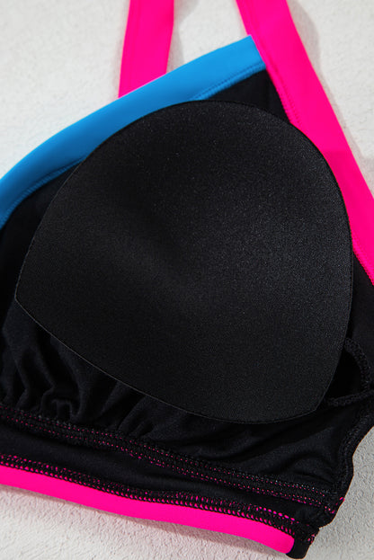 Ensemble bikini taille haute à col en V et cordon de serrage sur le côté