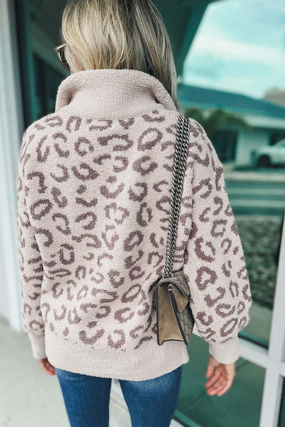 Pull à col zippé imprimé animal léopard 