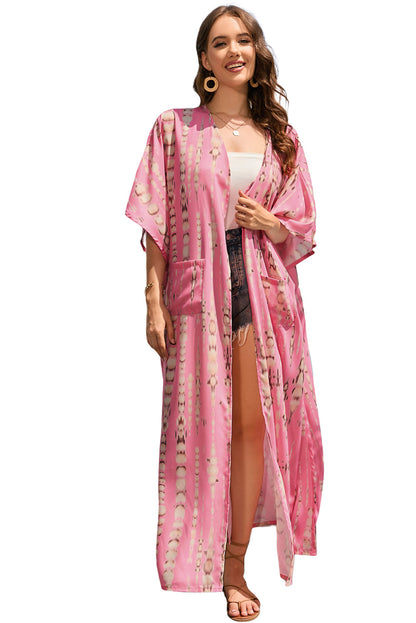 Kimono largo extragrande con efecto tie-dye bohemio 