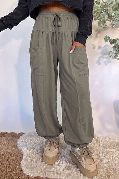 Seagrass Elastic Waist Drawstring Wide Leg Full Length Pants