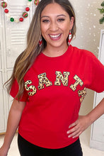 Red SANTA Leopard Print Crew Neck T Shirt
