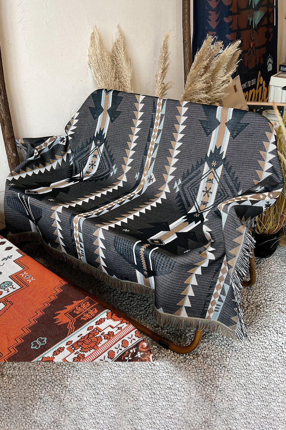 Western Pattern Tasseled Large Blanket