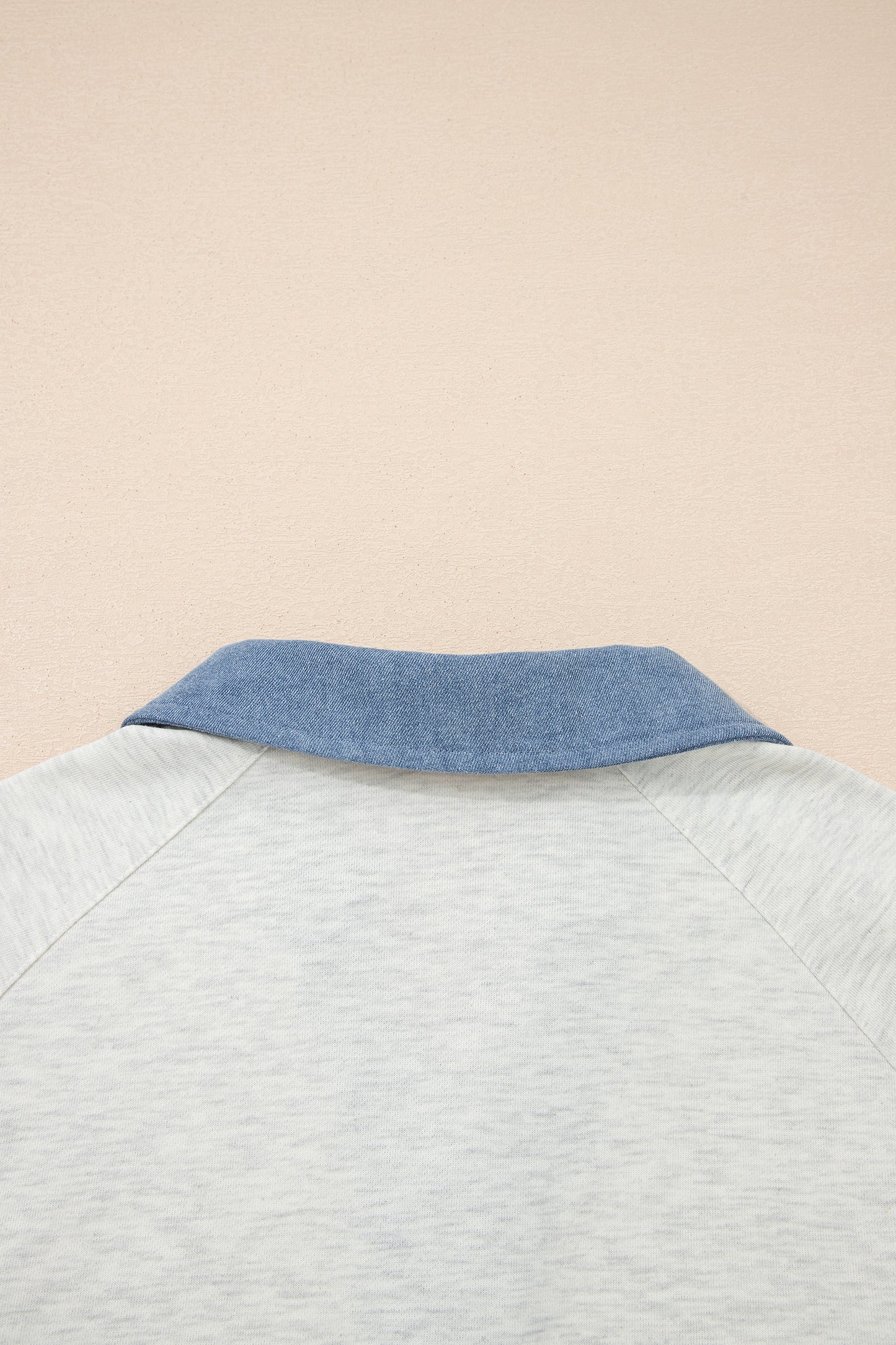 Light Grey Denim Patchwork Buttoned Polo Collar Long Sleeve Top