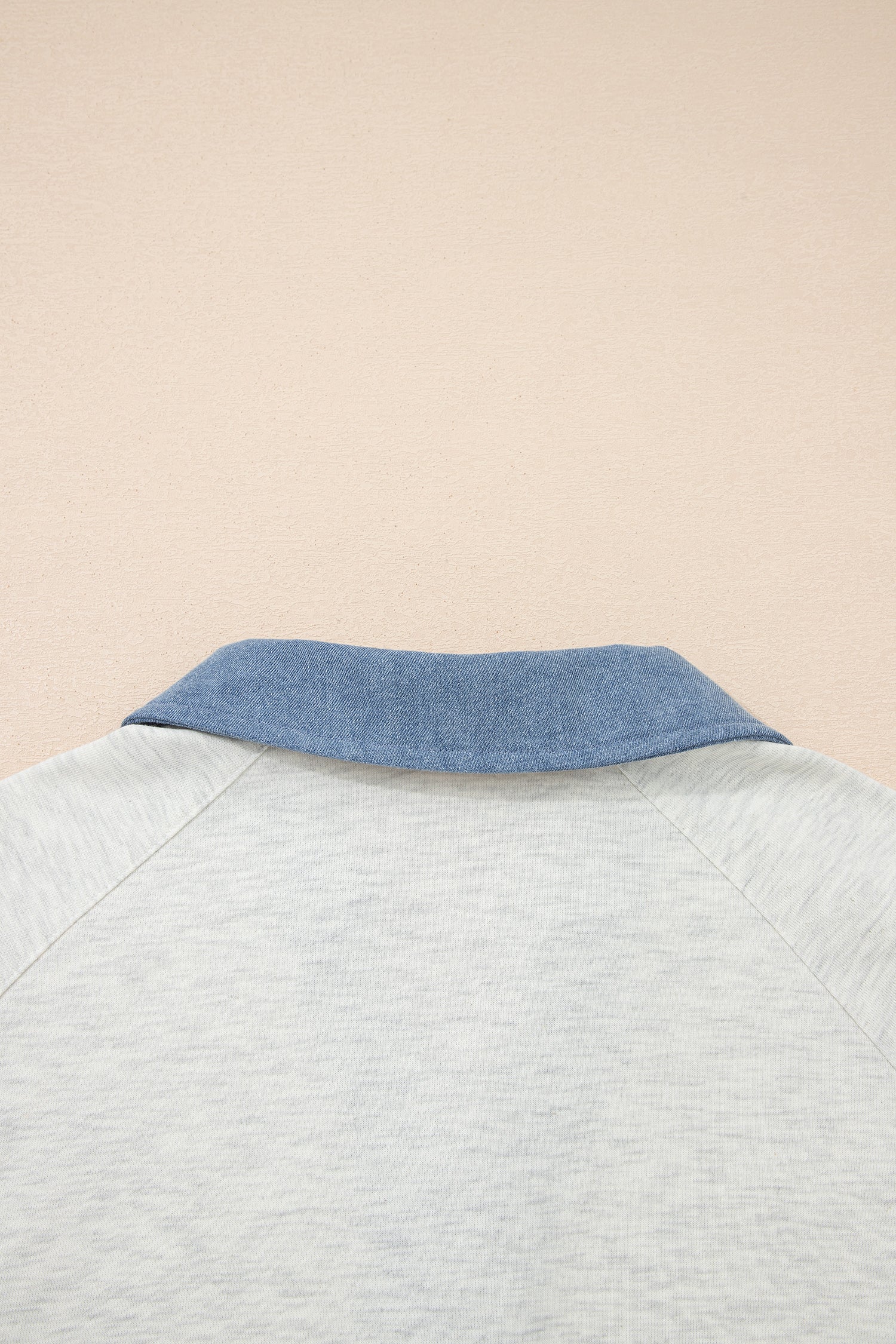 Light Grey Denim Patchwork Buttoned Polo Collar Long Sleeve Top